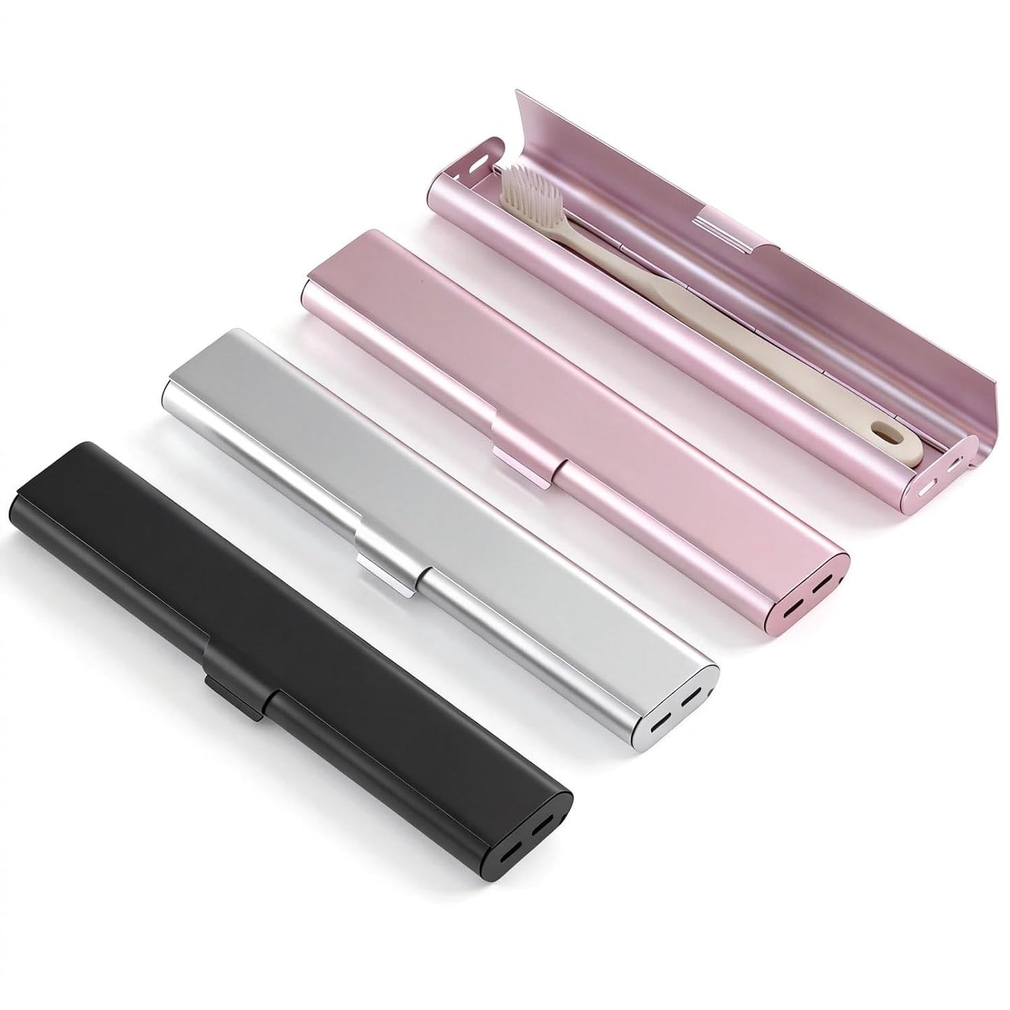 Portable Toothbrush Travel Case: 3 Pack Breathable & Dirt-Proof Hotel Camping Outdoor - Aluminum for Storage Recyclable Traveler (3, Multicolor)