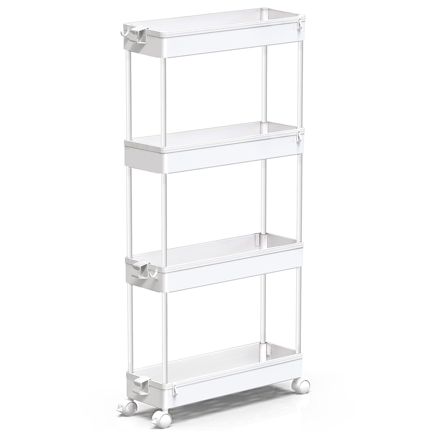 SPACEKEEPER Slim Rolling Storage Cart, 4 Tier Bathroom Cart Organizer,White | Narrow Rolling Cart with Wheels for Kitchen Office Bathroom Laundry Room,Mobile Utility Cart for Craft Art Makeup Nail Polish