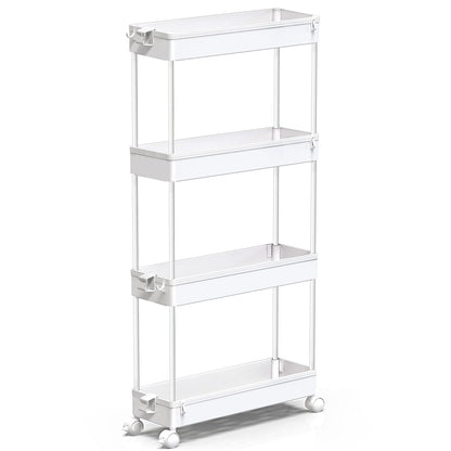 SPACEKEEPER Slim Rolling Storage Cart, 4 Tier Bathroom Cart Organizer,White | Narrow Rolling Cart with Wheels for Kitchen Office Bathroom Laundry Room,Mobile Utility Cart for Craft Art Makeup Nail Polish