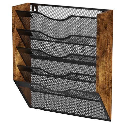 Ironwood Hanging Wall File Organizer, 5 Pocket Mesh Mail Organizer Wall Mounted with Nametag Label, Wall File Holder for Office Home School, Magazine Rack for Mail Paper Document Organization, Black