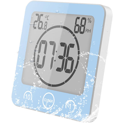 Bathroom Shower Wall Clock Timer Waterproof , Shower Clock with Suction | LCD Digital Touch Screen, 99Mins Countdown Timer, Temperature Humidity Gauge, Visual Timer Hanging Wall Clock, Blue
