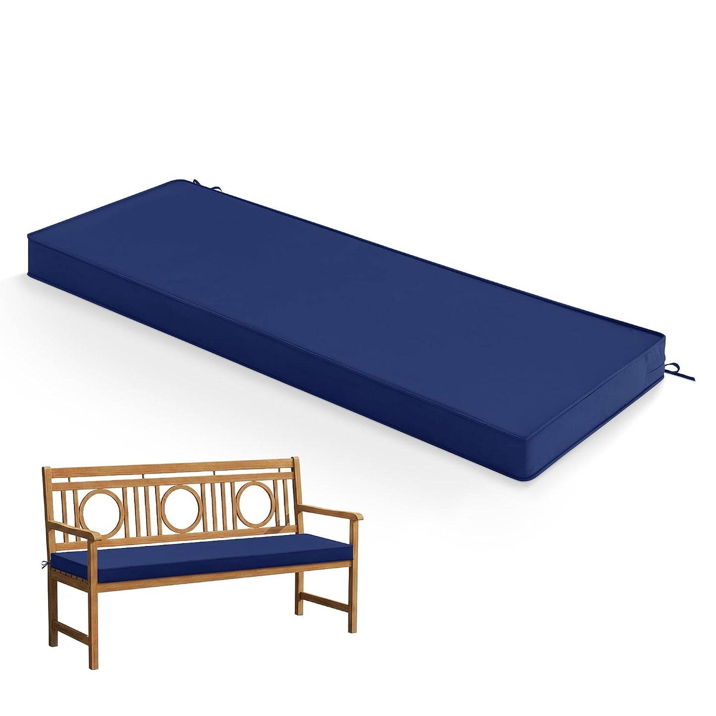 Summsun Outdoor Bench Cushion Pad, 42 x 18 x 3 Inch, Navy Blue | High-Resilience Foam, Water Resistant, Removable Cover, Hidden Zipper, Tie Strap, Fit for Patio, Garden, Swing, Porch, Settee