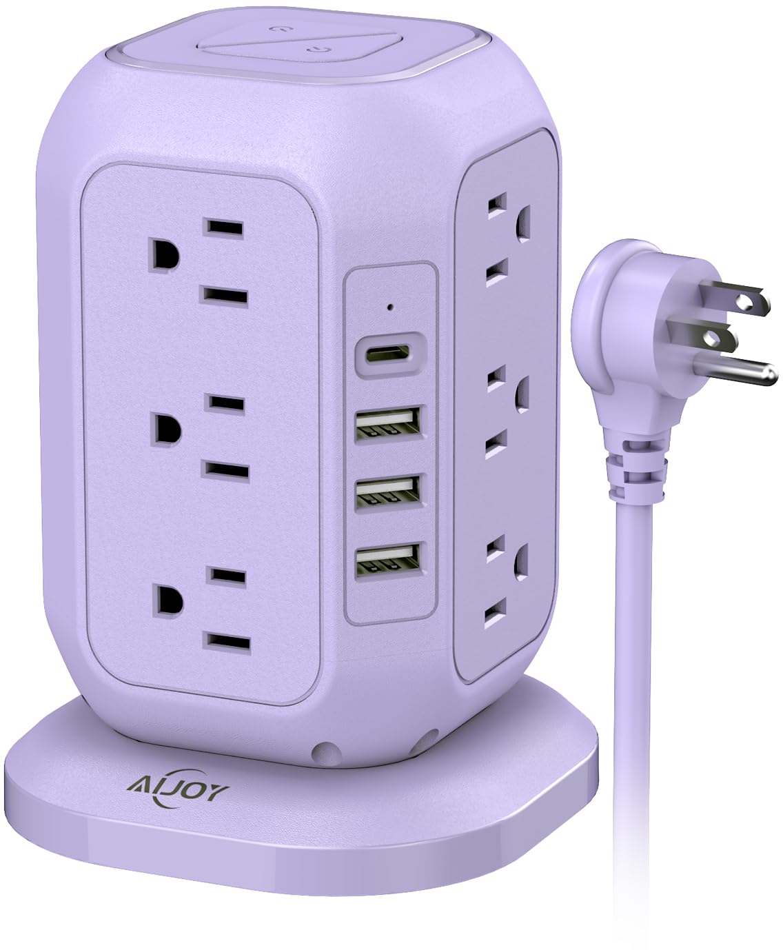 USB C Power Strip Tower with 12 AC Outlet and 4 USB Ports Purple | 10 FT Extension Cord, 1200J Surge Protector, USB Charging Station Office Supplies, Dorm Essentials, Woman