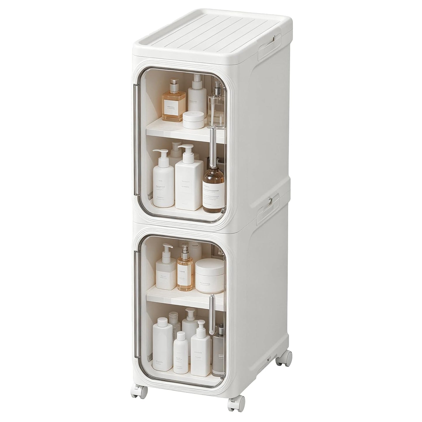 Narrow Storage Cabinet Slim Bathroom Storage Cabin... (White | Plastic)