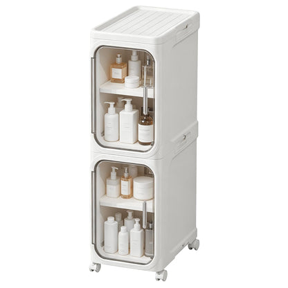 Narrow Storage Cabinet Slim Bathroom Storage Cabin... (White | Plastic)
