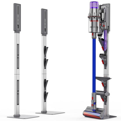 Vacuum Stand for Dyson V15 V12 V11 V10 V8 V7 V6 G5 with Accessory Storage High-strength aluminum alloy columnwith Foldable Storage Hooks and Heavy-Duty Carbon Steel Base, No Drill Installation