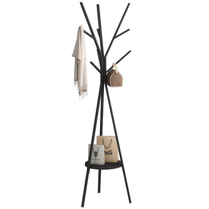 HOME BI Coat Rack Hat Stand Free Standing Display Hall Tree Metal Hat Hanger Garment Storage Holder with 9 Hooks for Clothes Hats and Scarves in Black,17.72" Wx17.72 Dx70.87 H (Black)