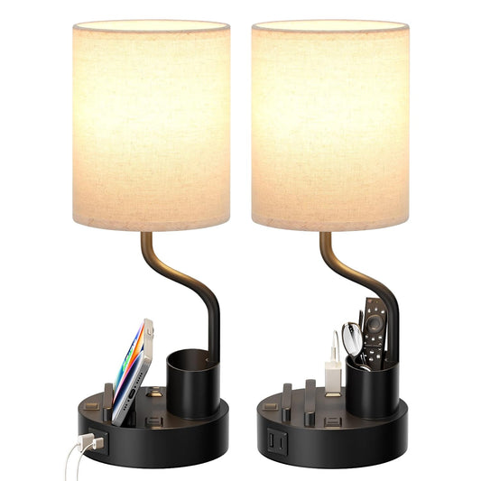 Bedside Lamps for Bedroom Set of 2 - Table Desk La... (2 Count | Beige | Fabric, Plastic)