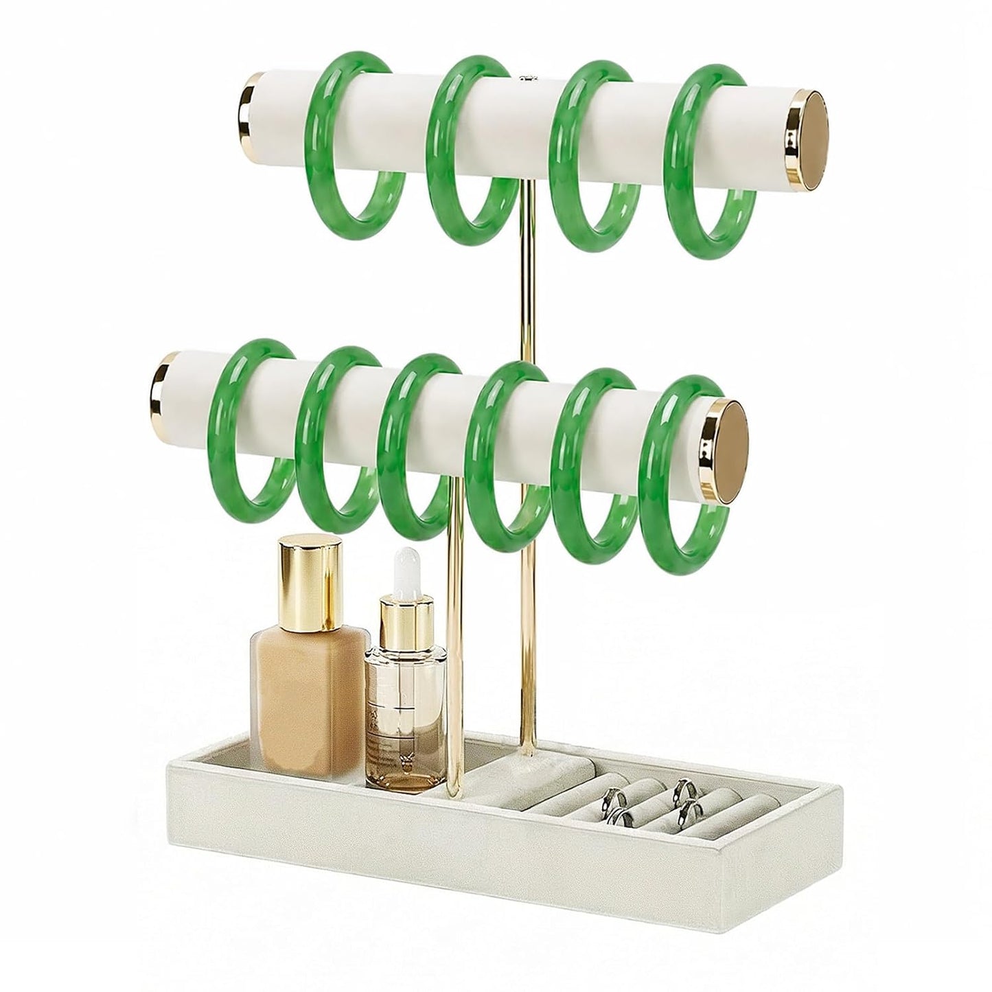 Necklace Holder,Bracelet Display,Jewelry Organizer Stand with Earrings Rings Tray,Jewelry Holder for Scrunchie Watches (Beige, 2 Tier)