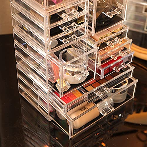 Cq Acrylic 4 Pack Clear Makeup Storage, Stackable 10 Drawer Organizer for Vanity, Jewelry, Hair Clip, Beauty & Skincare Products