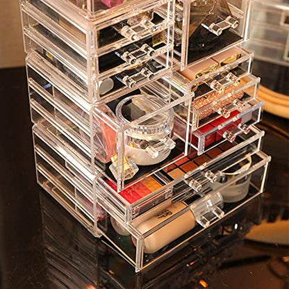 Cq Acrylic 4 Pack Clear Makeup Storage, Stackable 10 Drawer Organizer for Vanity, Jewelry, Hair Clip, Beauty & Skincare Products