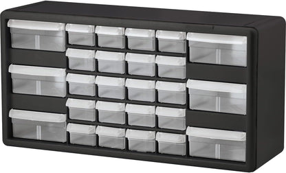 Akro-Mils 26-Drawer Plastic Storage Cabinet, 20"W x 6"D x 10"H, Black