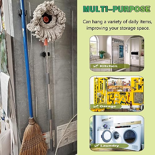 Magnetic Mop Broom Holder,Heavy Duty Movable Magnetic Broom Holder Rack,Anti-slip Wall Mounted Utility Storage Mop Shovel Gripper Hanger for Garage, Kitchen, Laundry, Garden(2 Pack/Black)