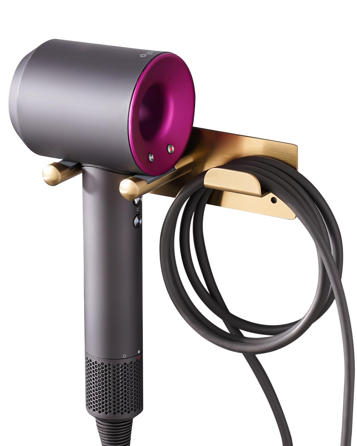 Hair Dryer Holder, Self Adhesive Blow Dryer Holder, Stainless Steel Hair Dryer Stand, Hair Dryer Holder Wall Mounted Compatible with Dyson Blow Dryer Gold