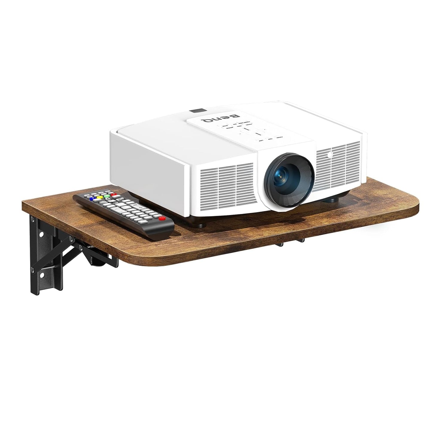 Projector Shelf for Wall, Foldable Floating TV Shelf, Wall Mount DVD Shelf with Heavy-Duty Brackets Under TV for Cable Box, Games Console, 16.5 x 11 Inches, Rustic Brown