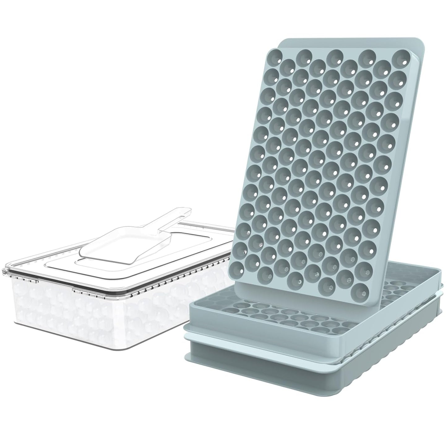 Mini Ice Cube Trays for Freezer with Lid, 0.55" Pebble Ice | 2 Trays-Blue, with Ice Box & Scoop. for Iced Coffee, Bottles, Juice & Everyday Drinks, Easy Twist Release, Stackable