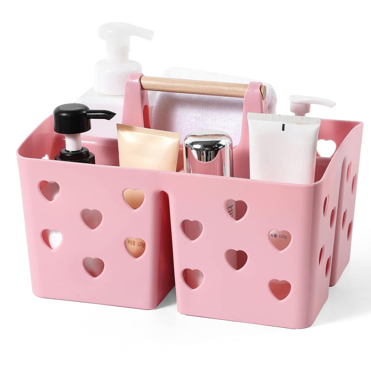 Portable Shower Caddy Plastic Shower Basket Organizer with Handle, Pink | Divided Bathroom Caddy Storage Cleanning Caddy Tote for College, Dorm Room, Kitchen