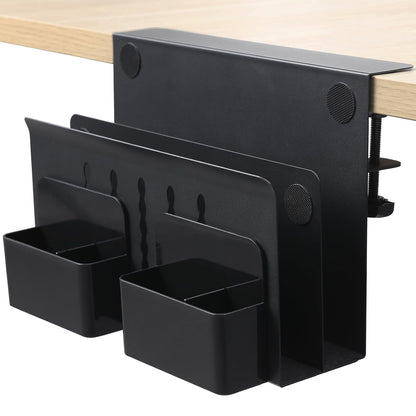 MAXECHO Desk Side Storage, Under Desk Laptop Mount, Table Side Hanging File Organizer, No Drill Clamp On Cable Management Tray, Laptop Holder with Magnetic Pen Holder for Office and Home, Load 22 Lbs