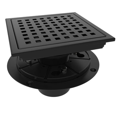 6 Inch Square Shower Floor Drain with Flange,Quadrato Pattern Grate Removable,Food-Grade SUS 304 Stainless Steel,Watermark&CUPC Certified,Matte Black