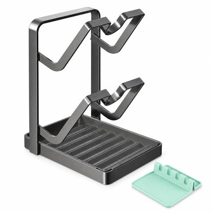 2-Tier Pot Lid Holder for Countertop, Pot and Pan... (gray | Carbon Steel)