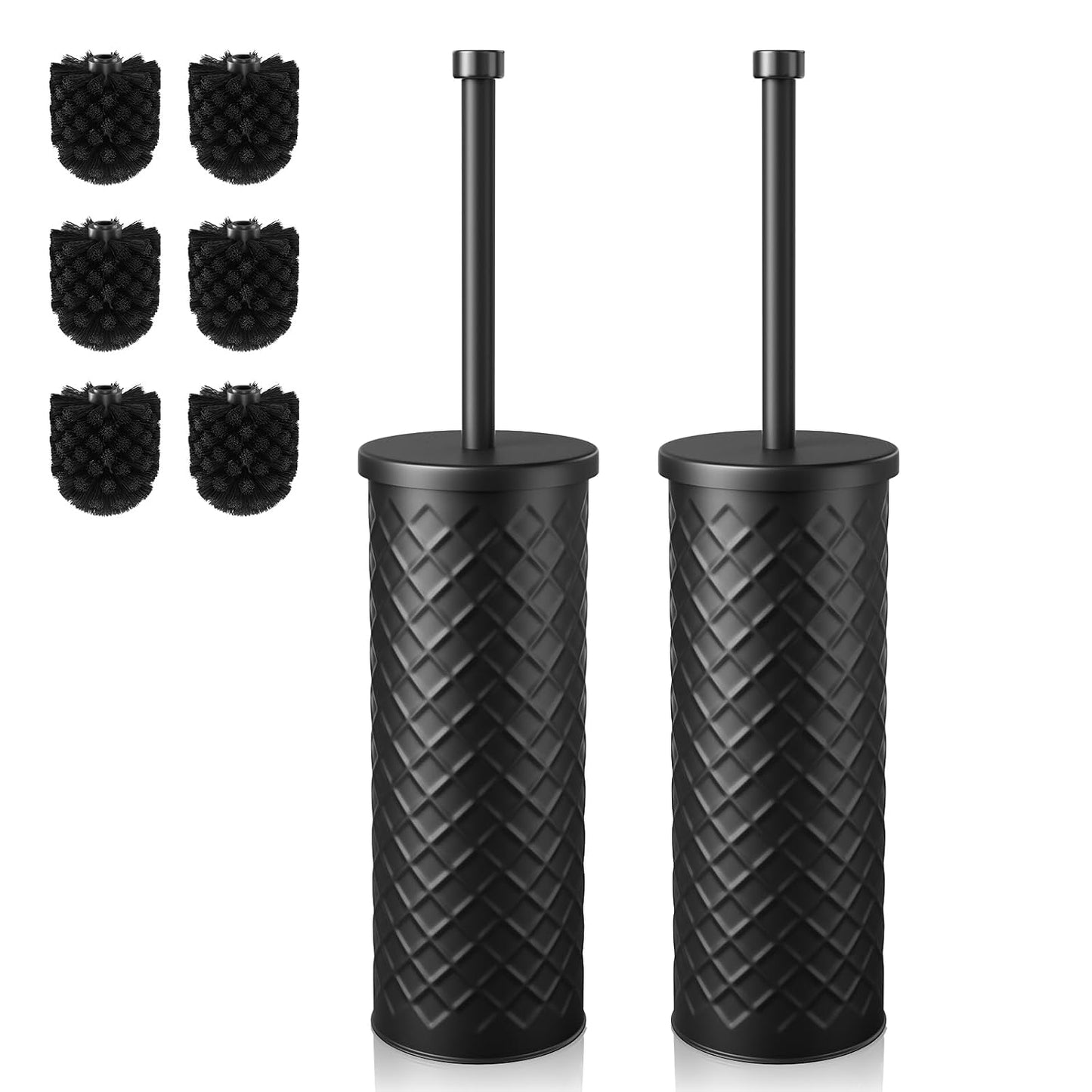 Toilet Bowl Brush and Holder Set 2 Pack with 4 Extra Brush Heads (Black) | Extra Long Handle with Splash Guard Cover, Tool-Free Installation, Bathroom Space-Saving, Cleaner Sets for Apartments, RV