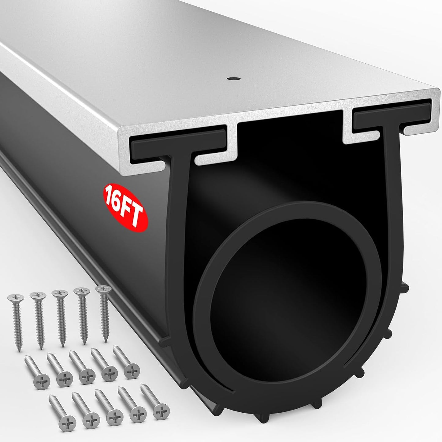 Garage Door Bottom Seal with Pre-drilled Aluminum... (Black-Track Kit | Rubber)