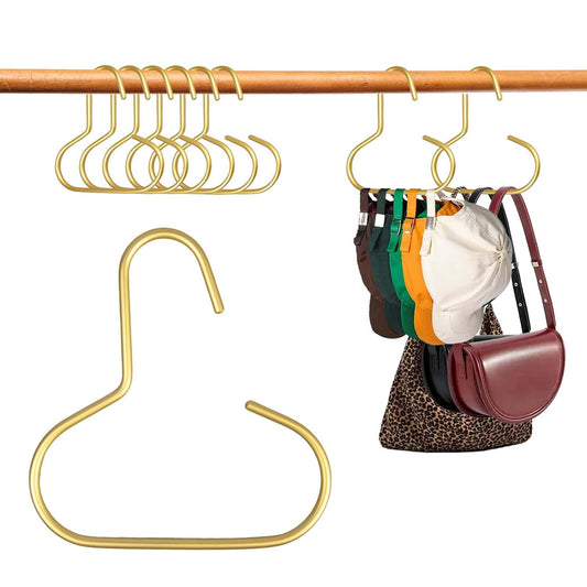 6 Pcs Hat Hanger Gold Hooks Organizer, Metal Shawl Belt Scarf Caps Tie Purse Storage Hangers Organizers Non-Slip Easy Access Open Hook Space Saving Multi-Functional Hooks