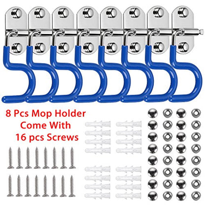 Sumnacon Mop Broom Holder Organizer, 8 Pcs S-Type Wall Mounted Cleaning Tools Organizer, Space Saver Brooms Mops Rakes Hooks Rack, Stainless Steel Heavy Duty Brooms Mops Hook for Kitchen Garage