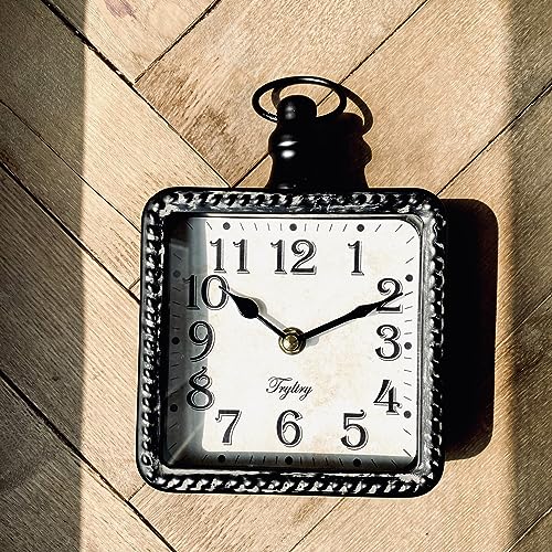 Retro Rectangle Metal Silent Small Wall Clock Black Rectangle | Battery Operated Vintage Decor Wall Clocks, Antique Old Design Style, for Farmhouse,Kitchen,Bedroom,Bathroom Rectangle