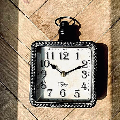 Retro Rectangle Metal Silent Small Wall Clock Black Rectangle | Battery Operated Vintage Decor Wall Clocks, Antique Old Design Style, for Farmhouse,Kitchen,Bedroom,Bathroom Rectangle