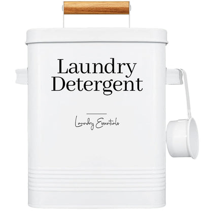Modern Farmhouse Laundry Detergent Container for Laundry Decor (White) | Metal Laundry Pods Container, Laundry Powder Holder for Laundry Room Organization