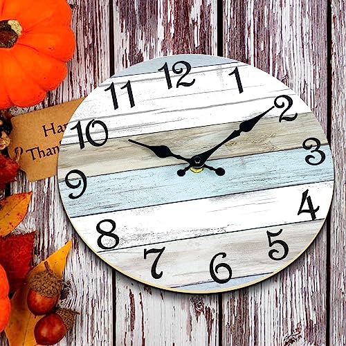 Wall Clock Silent Non-Ticking Battery Operated Rustic Coastal 10" | Analog Nautical Ocean Beach Themed Blue Nautical Ocean Kitchen,Bedroom,Bathroom,Home Bedroom