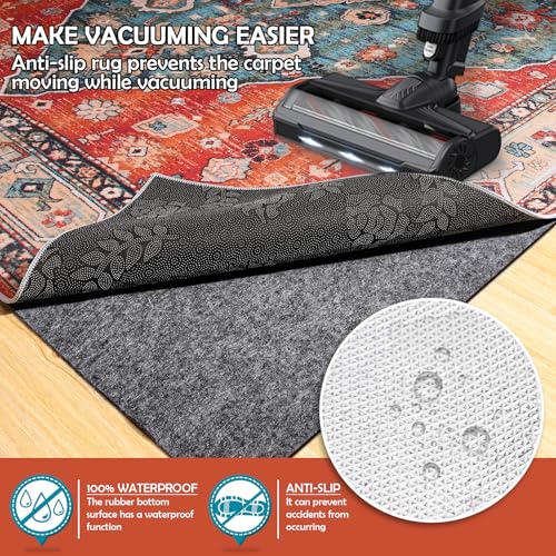 Waterproof Rug Pad, 9x12 Ft Under Area Rug Carpet Pad, Non Slip Rug Pads for All Floors and Hardwood Floors Finishes, Keep Carpets in Place Soft and Prevent Rug from Wrinkling or Buckling