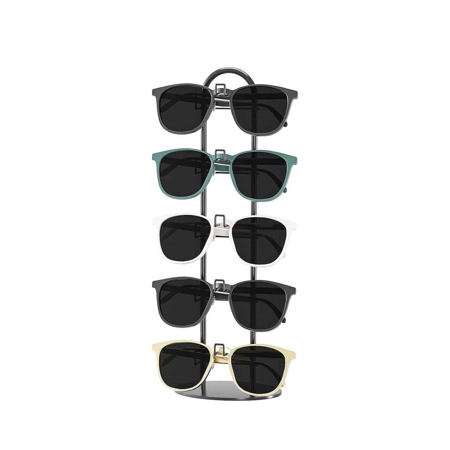 Byken Sunglasses Holder Organizer, 5 Tier Eyeglass Display Storage Stand,.Metal Sunglass Tower (Black)