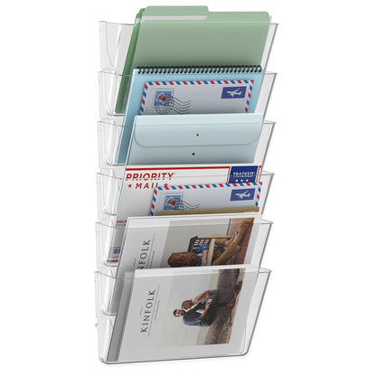 MINDEPOT 6 Pockets Acrylic Wall File Organizer Clear File Holder for Office | Acrylic Wall File Organizer Clear File Holder for Office
