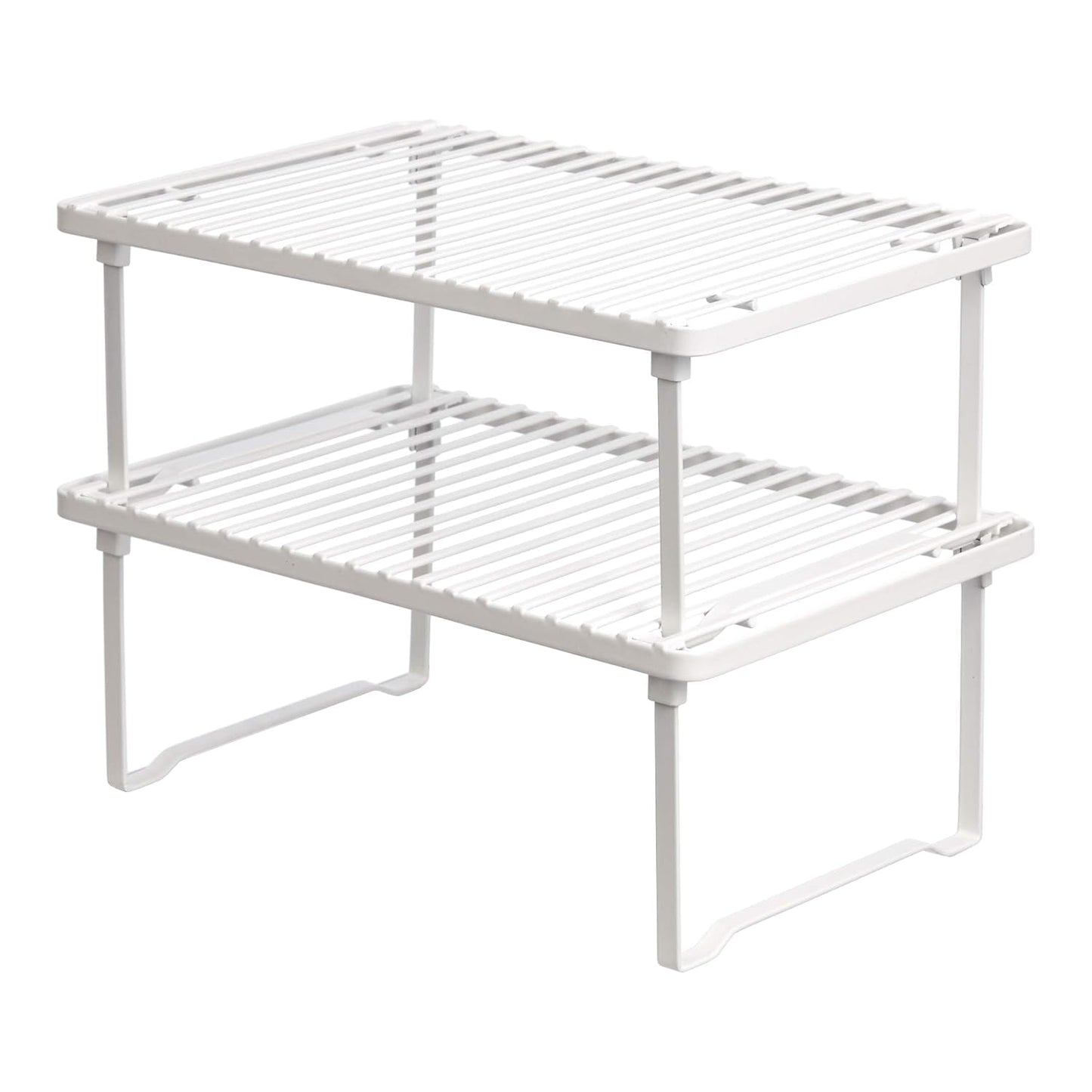 Amazon Basics Space-Saving Stackable Metal Kitchen Cabinet Organizer Shelves for Dishes, Pantry Organization, 12.5" L x 8" D x 4.5" H, Set of 2, White