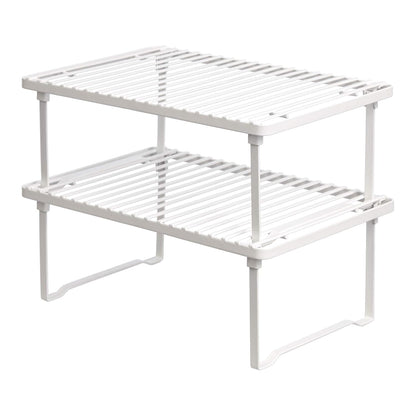 Amazon Basics Space-Saving Stackable Metal Kitchen Cabinet Organizer Shelves for Dishes, Pantry Organization, 12.5" L x 8" D x 4.5" H, Set of 2, White