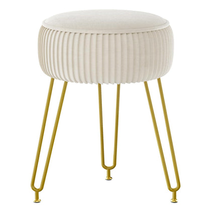IBUYKE Makeup Vanity Stool, Velvet Round Footrest Ottoman, White LG-30M | Dressing Table Seat Pouf Couch chair Golden Steel Legs