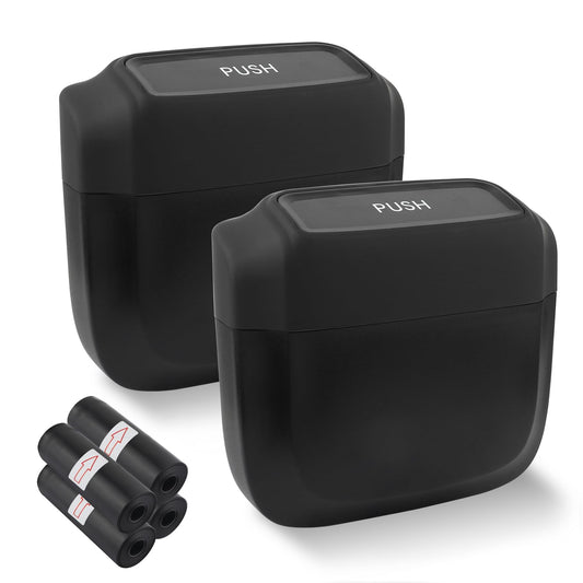 IHOTDER 2PCS Car Trash Can with Lid + 60PCS Garbage Bags,Mini Trash Can Interior Accessories for Door/Seat/Center Console/Home/Office,Multifunctional Car Organizers and Storage (Black)