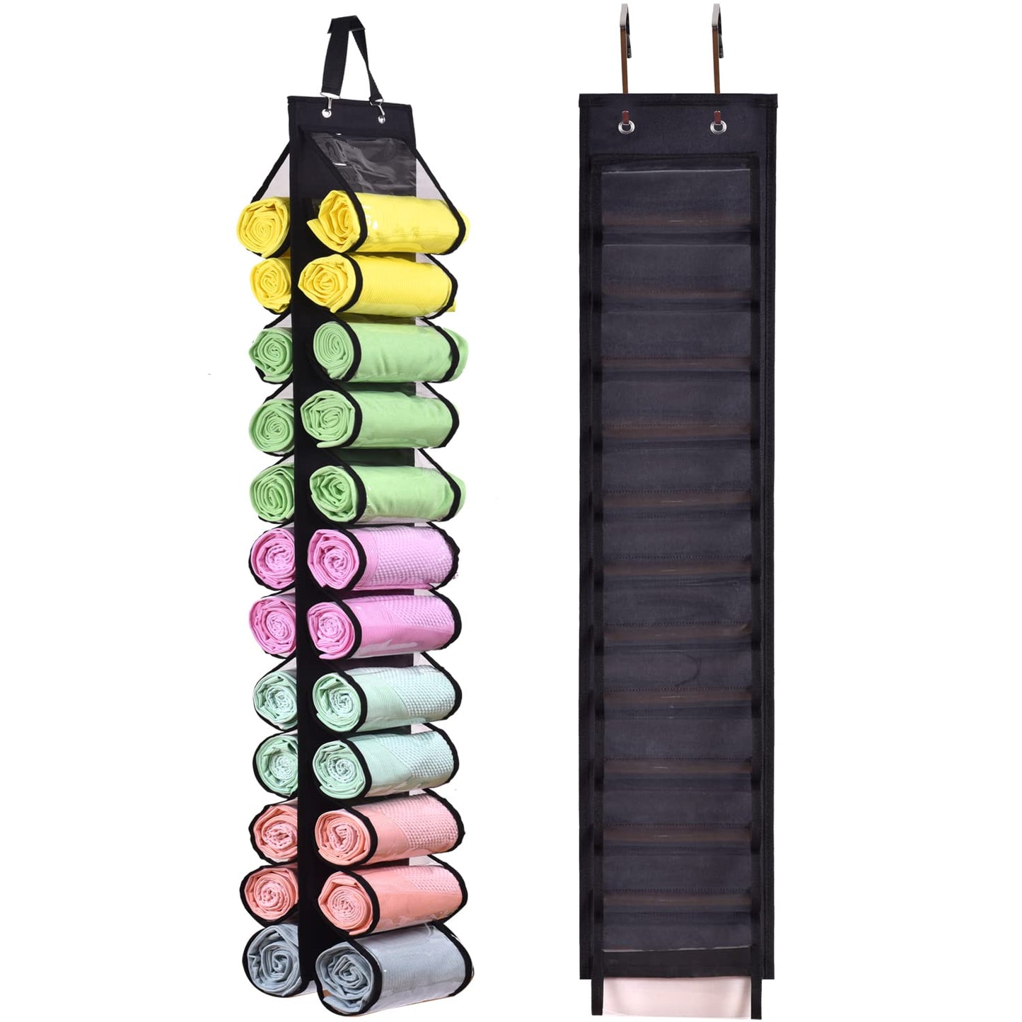 Legging Storage Bag Storage Hanger Can Holds 24 Leggings or Shirts Jeans Compartment Storage Hanger, Foldable Leggings Organizer Clothes Portable Closets Roll Holder (Black)