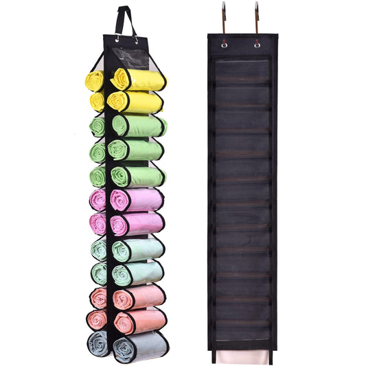 Legging Storage Bag Storage Hanger Can Holds 24 Leggings or Shirts Jeans Compartment Storage Hanger, Foldable Leggings Organizer Clothes Portable Closets Roll Holder (Black)