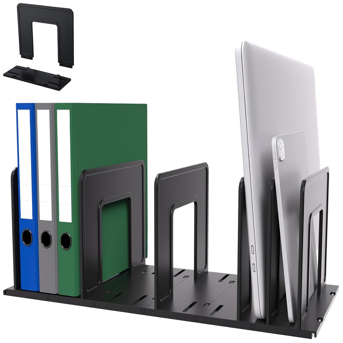 Adjustable Vertical File Sorter Sturdy Plastic Expandable Upright File Holder, Desktop Binder Organizer, School Office File Organizer Bookshelf Divider, Assemble Easily Endlessly, Black