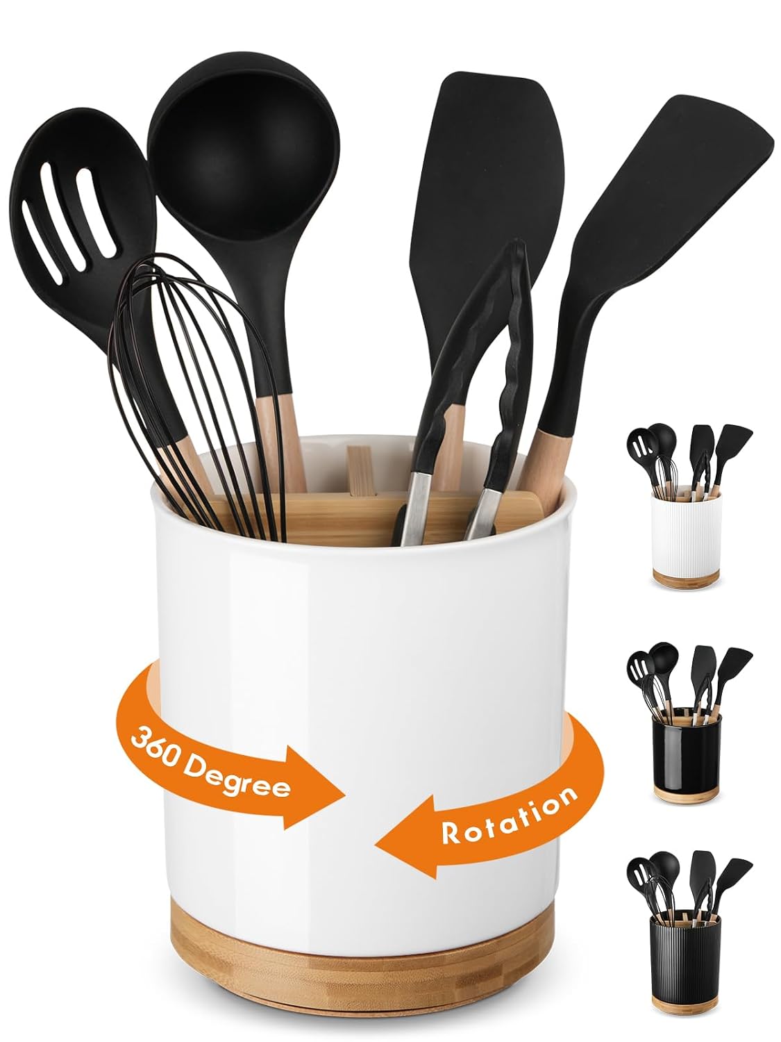 3 Compartment Utensil Holder, Extra Large Utensil... (White | Ceramic)