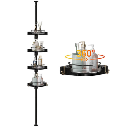 akinbas 360° Rotating Shower Caddy Tension Pole with 4-Tier Rustproof Lazy Susan 35-128 Inch No Drilling Coner Shelves Adjustable Shower Rack for Bathroom Bathtub Washbasin Plant Storage (Black)