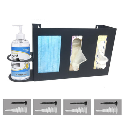 Steel Sanitizing Station Dispenser Stand Wall Mounted Organizer | for Face Masks, Glove Box and Hand Sanitizer or Others in Office, Gym, Schools, Hospital, Laboratory or other Public Sites