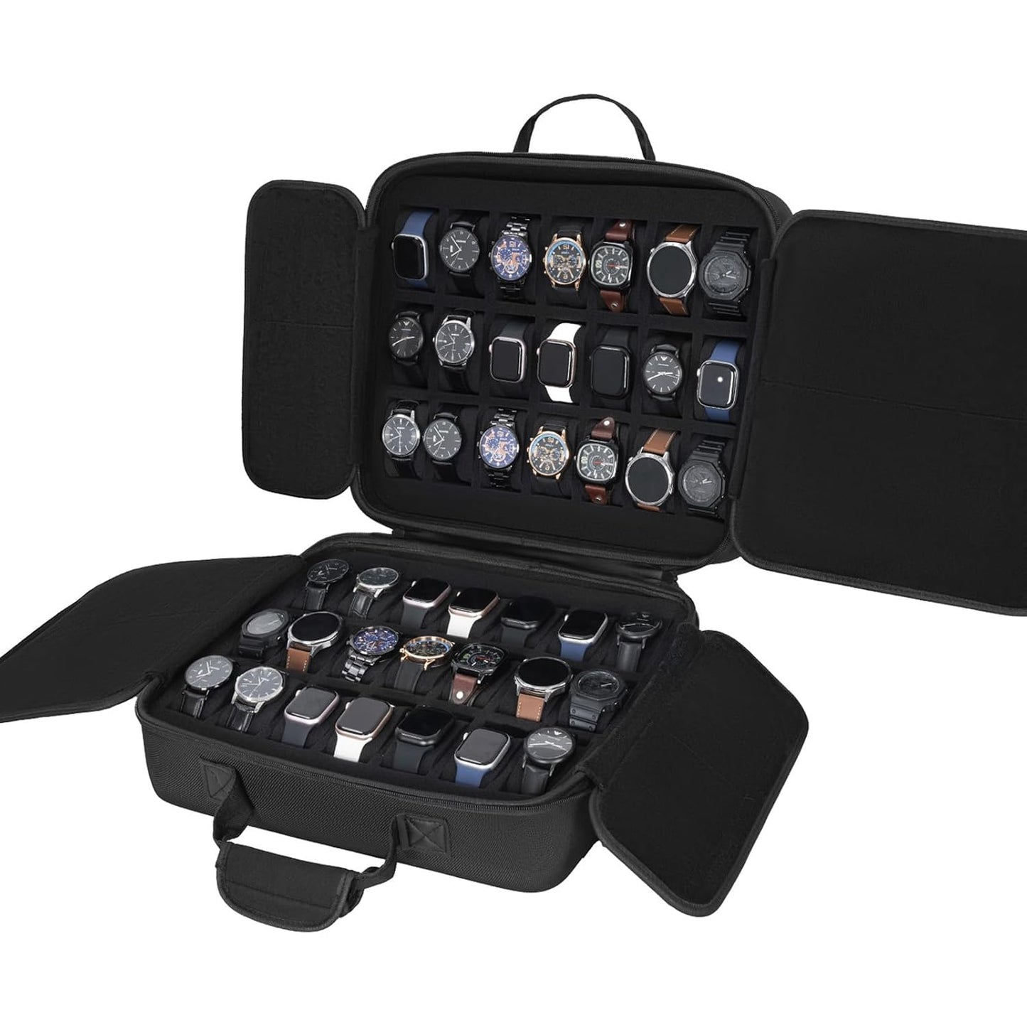 42 slots watch storage box, portable hard watch travel box, watch storage display storage box, padded watch portable box for watches
