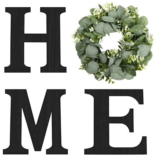 Wood Home Sign with Eucalyptus Wreath for O Home D...