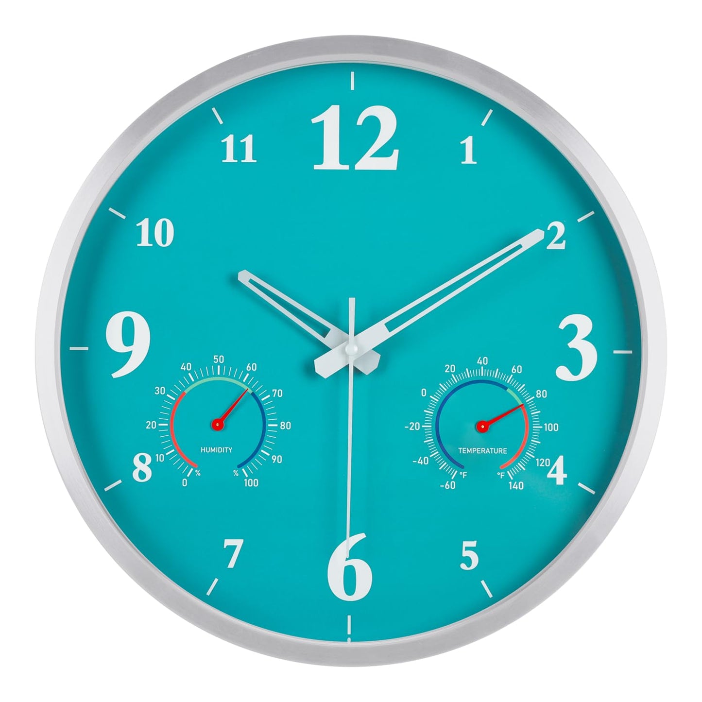 Outdoor Clock Waterproof with Thermometer and Hygrometer Combo 12 Inch Blue | Outdoor Metal Aluminum Frame Wall Decor Garden Patio Pool