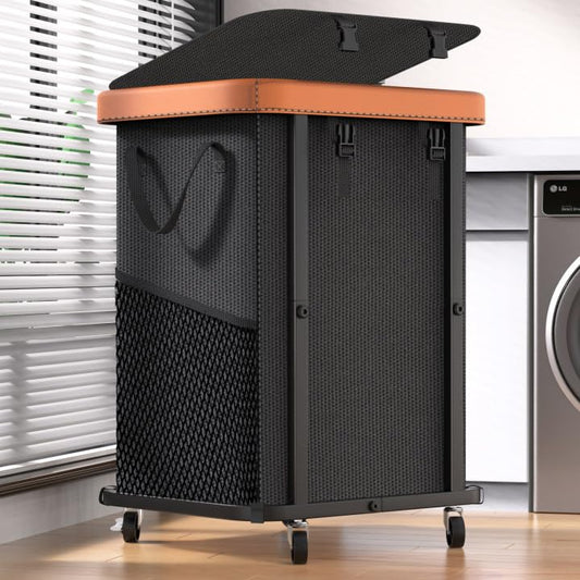 Laundry Hamper with Wheels,150L Leather Patchwork... (Black)