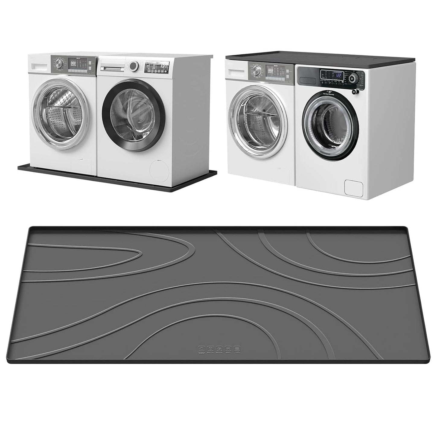 Washing Machine Drain Pan Silicone Mat,53.5x26.8inch Non-Slip Waterproof Washer Tray,Raised Edge Drip Mat for Under Dryer or Washer,Anti-Vibration,Floor Leak Protector for Laundry Room